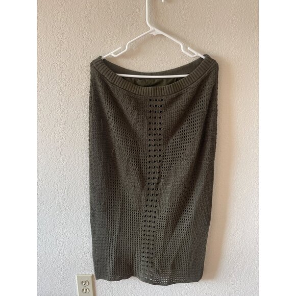 Express Green Skirt Knitted Crotchet XL Maxi Slit Boho - Picture 3 of 5